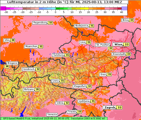 Temperatur, 13. 8. 2025