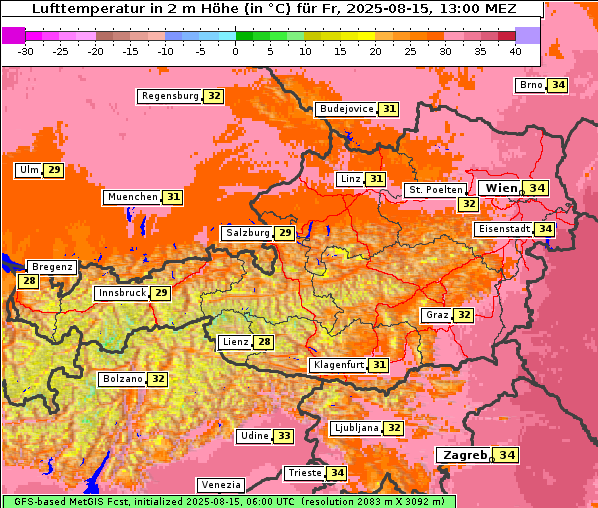Temperatur, 15. 8. 2025
