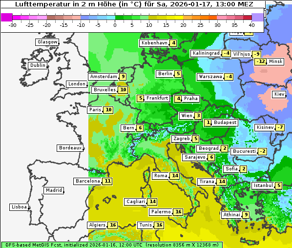 Temperatur, 17. 1. 2026