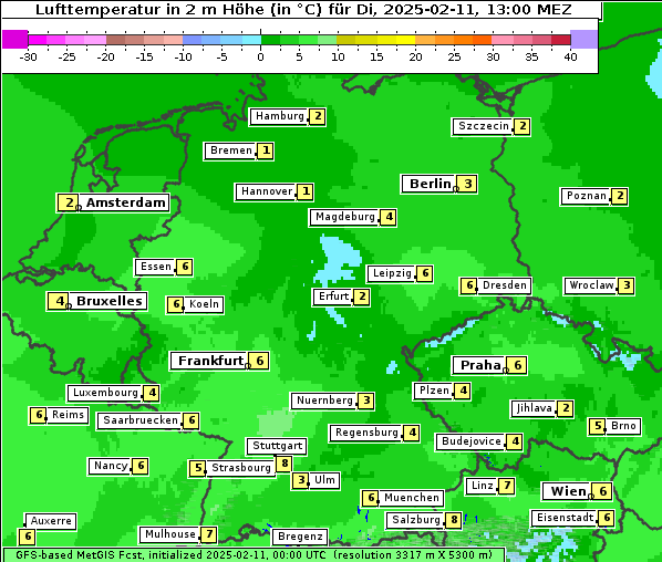 Temperatur, 11. 2. 2025