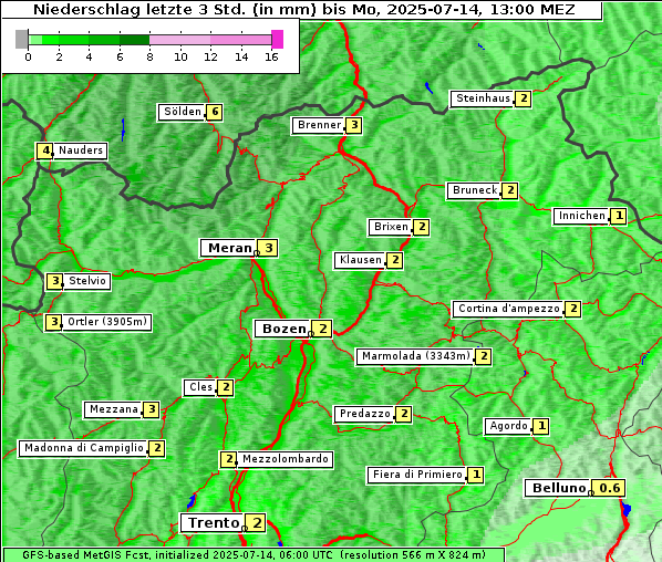 Niederschlag, 14. 7. 2025