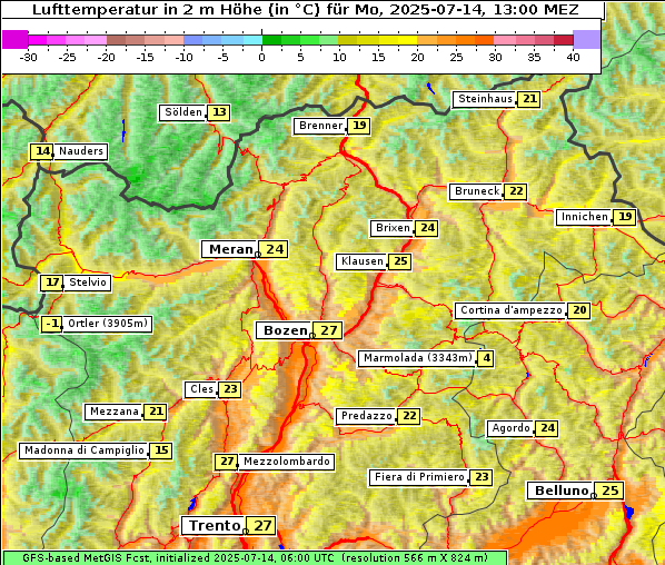 Temperatur, 14. 7. 2025