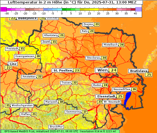 Temperatur, 31. 7. 2025