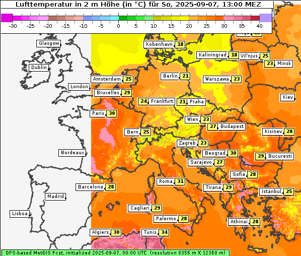 Temperatur, 7. 9. 2025