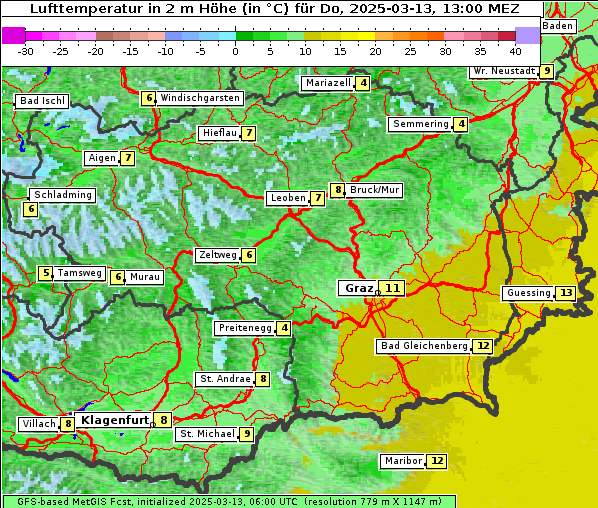 Temperatur, 13. 3. 2025