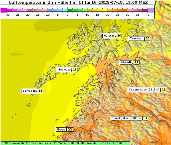 Temperatur, 15. 7. 2025