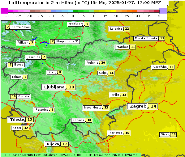 Temperatur, 27. 1. 2025