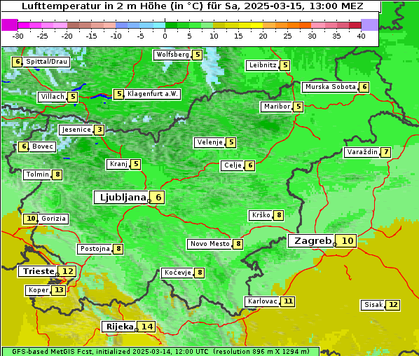 Temperatur, 15. 3. 2025