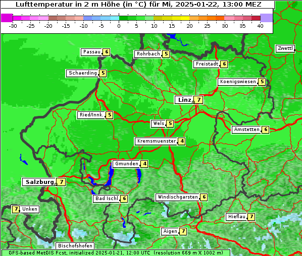 Temperatur, 22. 1. 2025