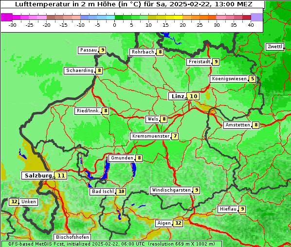 Temperatur, 22. 2. 2025