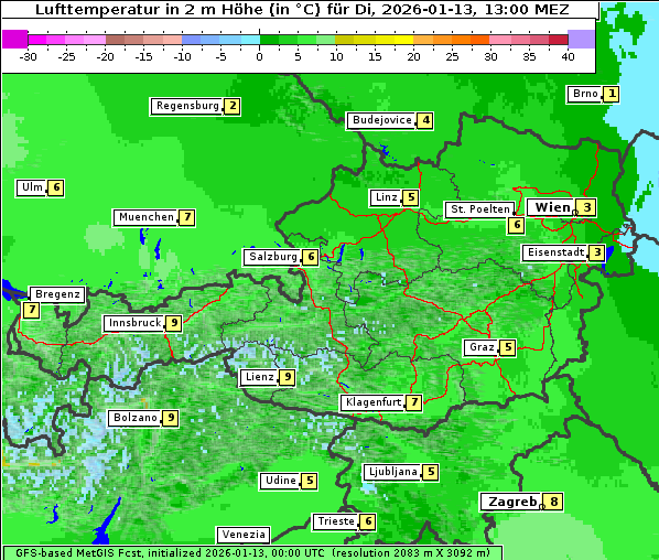 Temperatur, 13. 1. 2026