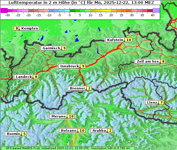 Temperatur, 22. 12. 2025