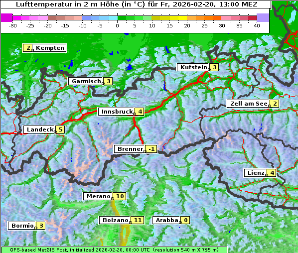 Temperatur, 20. 2. 2026