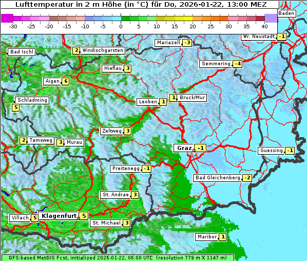 Temperatur, 22. 1. 2026