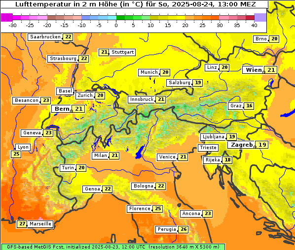 Temperatur, 24. 8. 2025