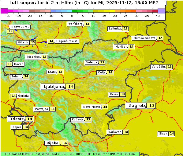 Temperatur, 12. 11. 2025