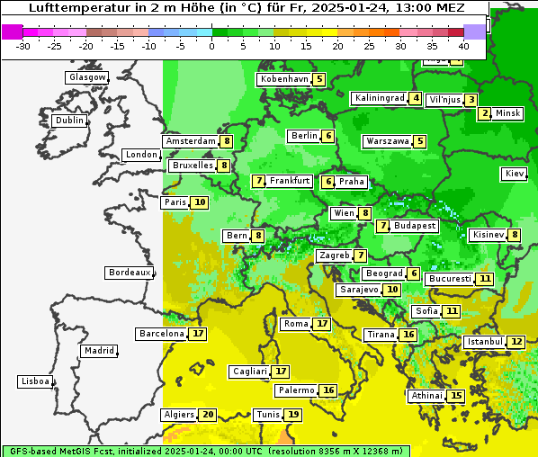 Temperatur, 24. 1. 2025