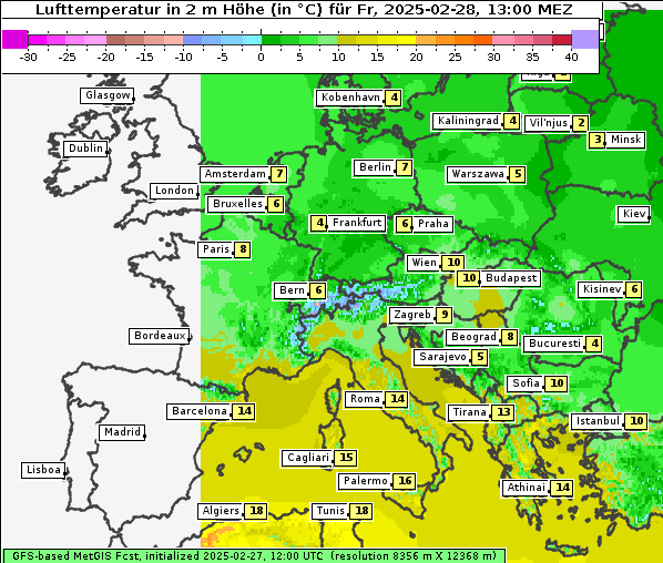 Temperatur, 28. 2. 2025