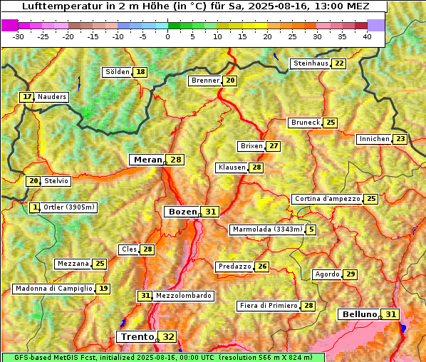 Temperatur, 16. 8. 2025