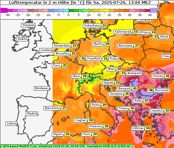Temperatur, 26. 7. 2025