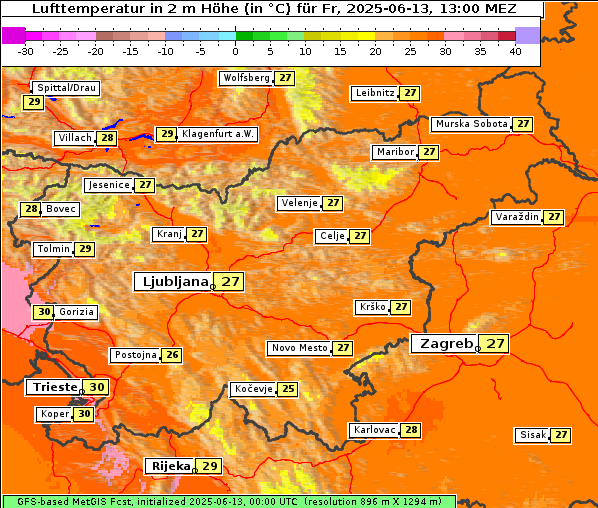 Temperatur, 13. 6. 2025