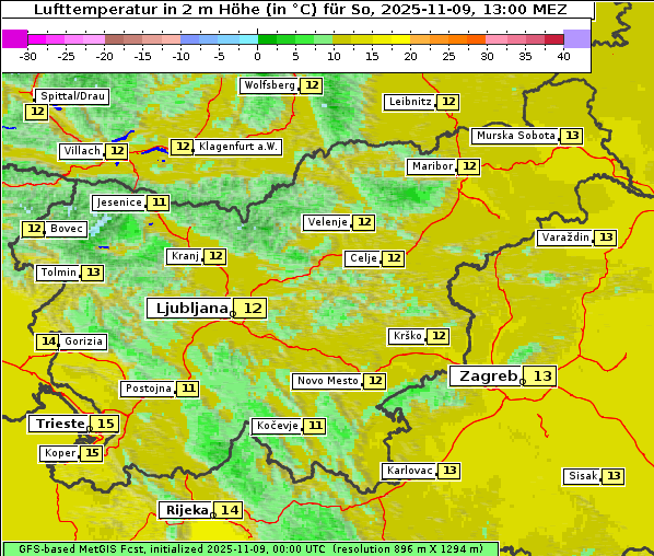 Temperatur, 9. 11. 2025