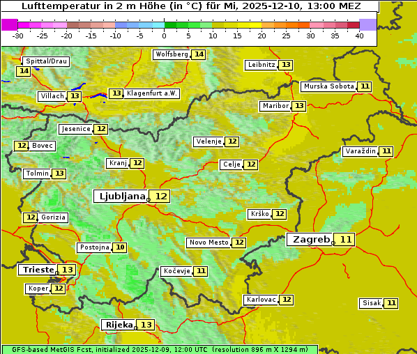 Temperatur, 10. 12. 2025