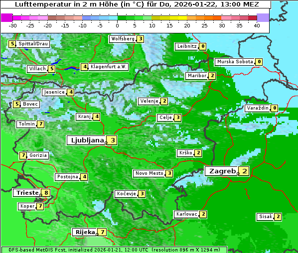 Temperatur, 22. 1. 2026
