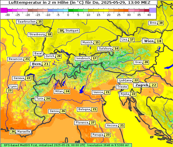 Temperatur, 29. 5. 2025