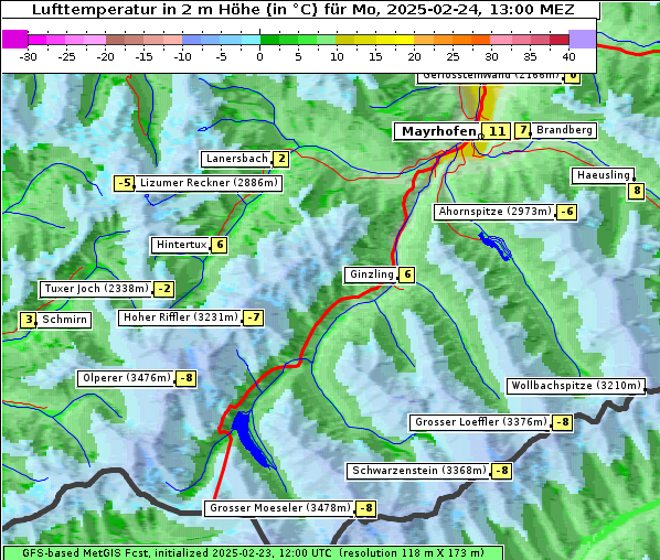 Temperatur, 24. 2. 2025