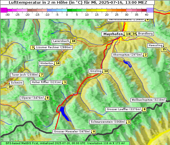 Temperatur, 16. 7. 2025