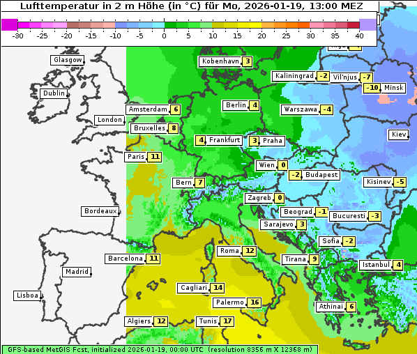 Temperatur, 19. 1. 2026