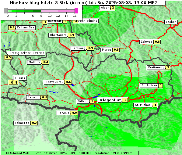 Niederschlag, 3. 8. 2025