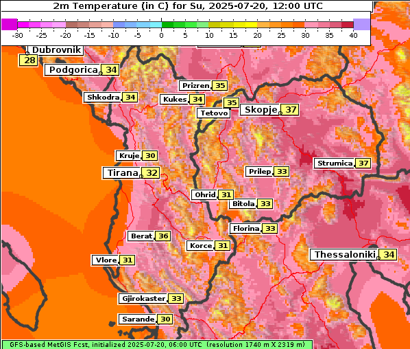 Temperatur, 20. 7. 2025