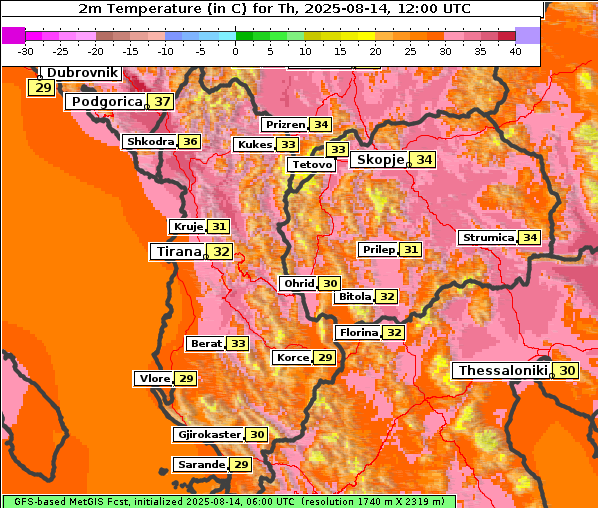 Temperatur, 14. 8. 2025
