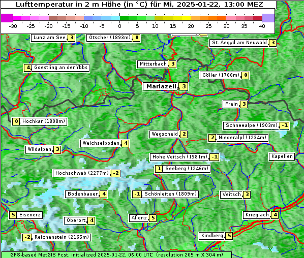 Temperatur, 22. 1. 2025