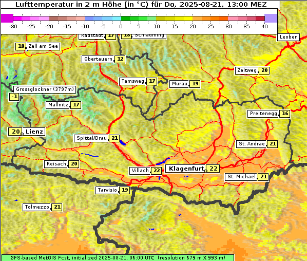 Temperatur, 21. 8. 2025