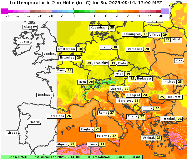 Temperatur, 14. 9. 2025