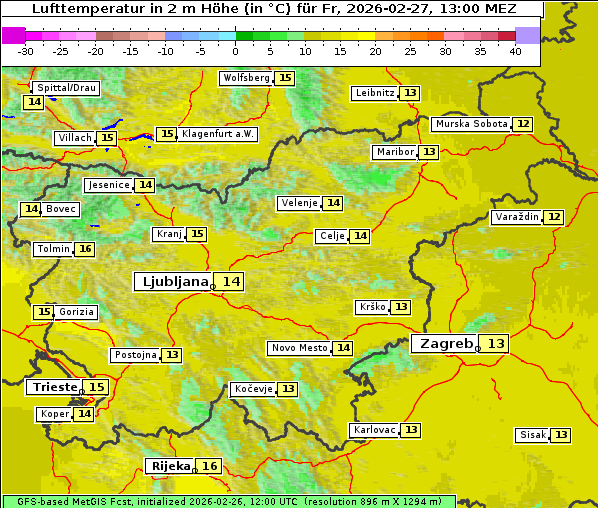 Temperatur, 27. 2. 2026
