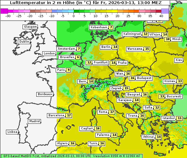 Temperatur, 13. 3. 2026