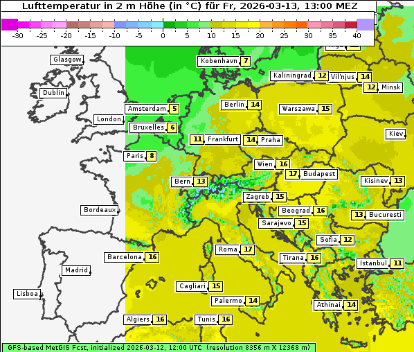 Temperatur, 13. 3. 2026
