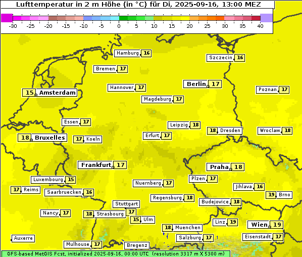 Temperatur, 16. 9. 2025