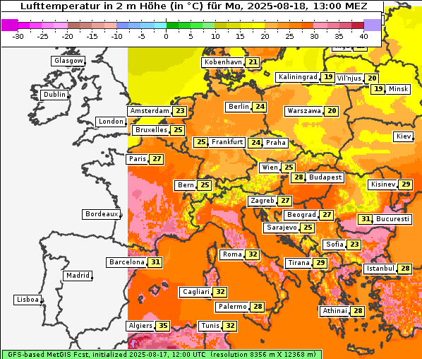 Temperatur, 18. 8. 2025