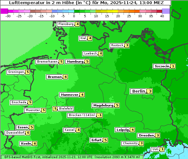 Temperatur, 24. 11. 2025