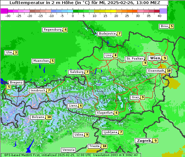 Temperatur, 26. 2. 2025