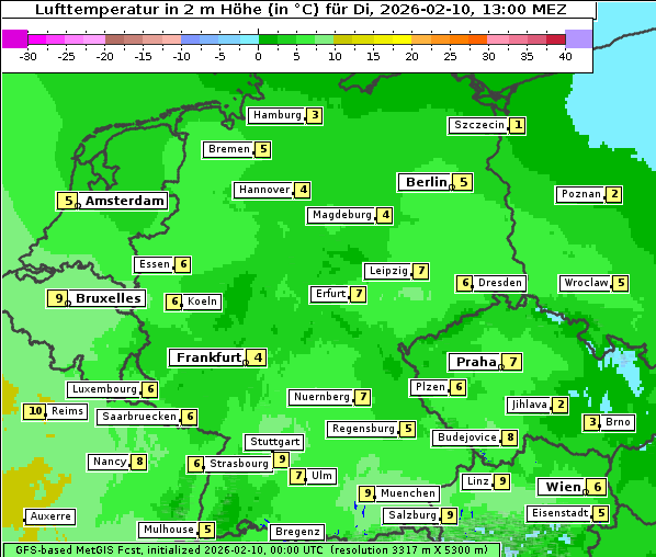 Temperatur, 10. 2. 2026