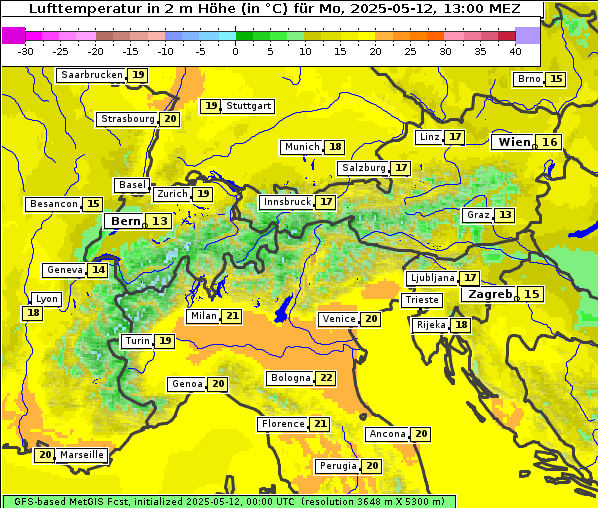 Temperatur, 12. 5. 2025