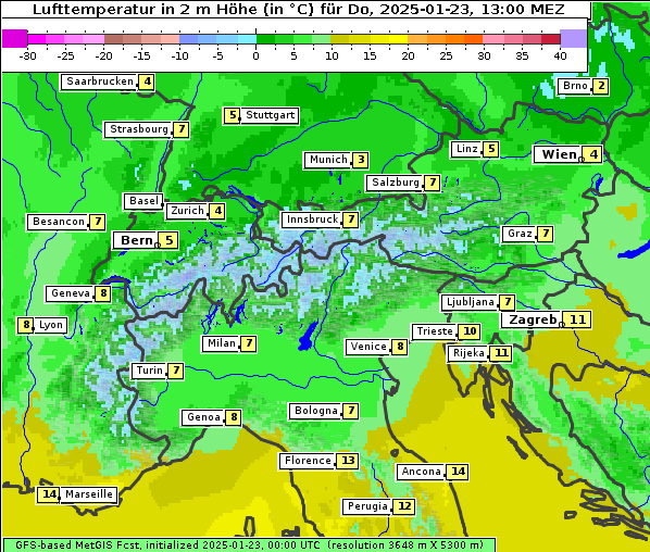 Temperatur, 23. 1. 2025