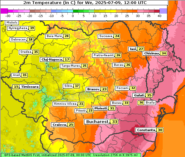Temperatur, 9. 7. 2025