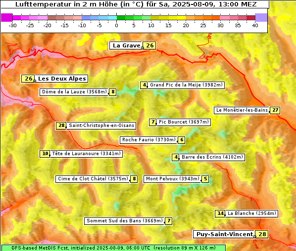 Temperatur, 9. 8. 2025